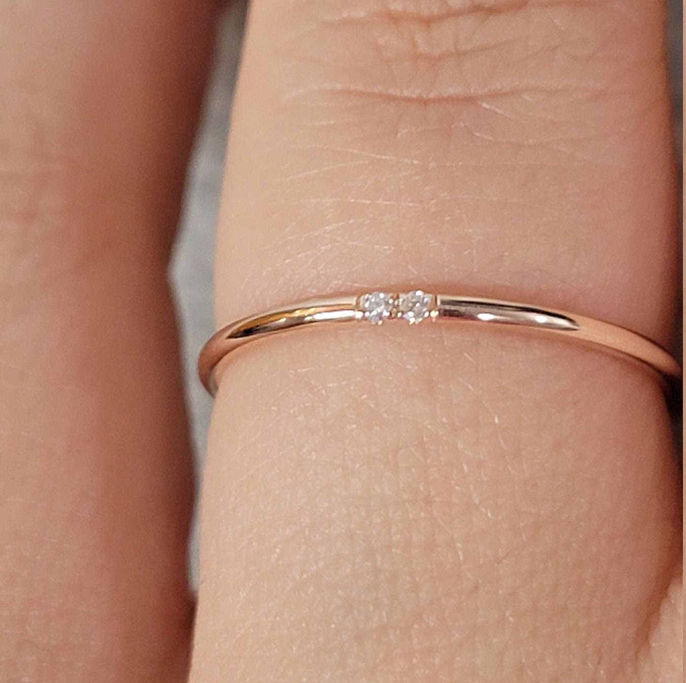 Amazon.com: Wedding Band, Diamond Ring, Minimalist Ring, Engagement Ring,  Flat Ring, 14K Gold Ring, Multistone Ring, 1.1mm, Gifts for Her : Handmade  Products